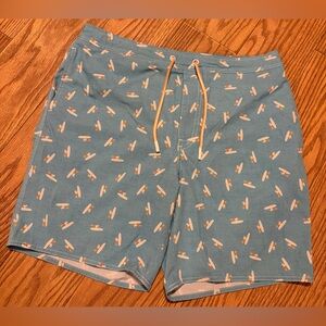 Johnnie-O Swim Trunks Board Shorts Men’s XL Blue Surfing Print Lined Drawstring